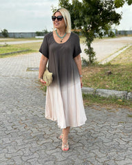 Vestido de algodón con cuello trompeta estilo batik