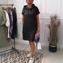 Vestido casual de manga corta con capucha