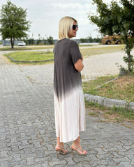 Vestido de algodón con cuello trompeta estilo batik