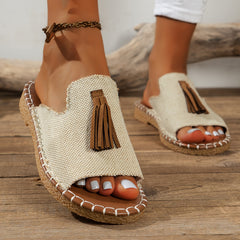 🔥Último día 50% de descuento - Sandalias planas con borlas cómodas para mujer