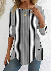 【XS-6XL】Top de cuello redondo y escote en V con estampado de rayas para mujer