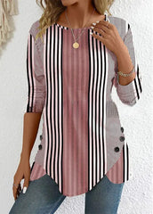 【XS-6XL】Top de cuello redondo y escote en V con estampado de rayas para mujer