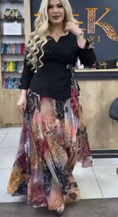 💖Elegante vestido de mujer con mangas abullonadas y volante.