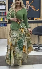 💖Elegante vestido de mujer con mangas abullonadas y volante.