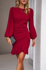 💖Elegante vestido de mujer con mangas abullonadas y volante.